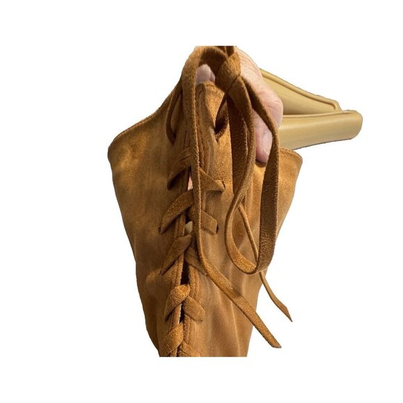 Brown Over-The-Knee Suede Boots Women Size 9.5 Lace-Up Fashion 3.75 In Heels NEW - Picture 4 of 16